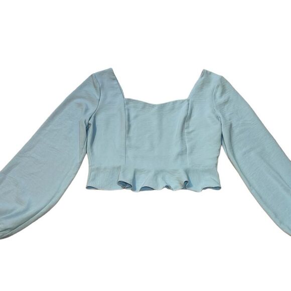 Altar’d State Baby Blue Ruffled Crop Top, Smocked Blouse, Large - Picture 1 of 6